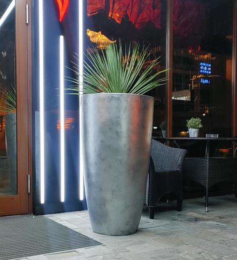 Moderner Planztopf schmale, hohe Form silber